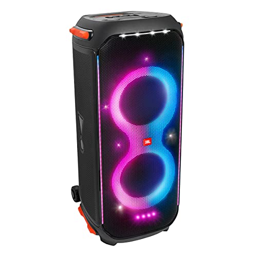 JBL PartyBox 710 -Party Speaker with Powerful Sound, Built-in Lights and Extra Deep Bass, IPX4 Splash Proof, App/Bluetooth Connectivity, Made for Everywhere with a Handle and Built-in Wheels (Black)