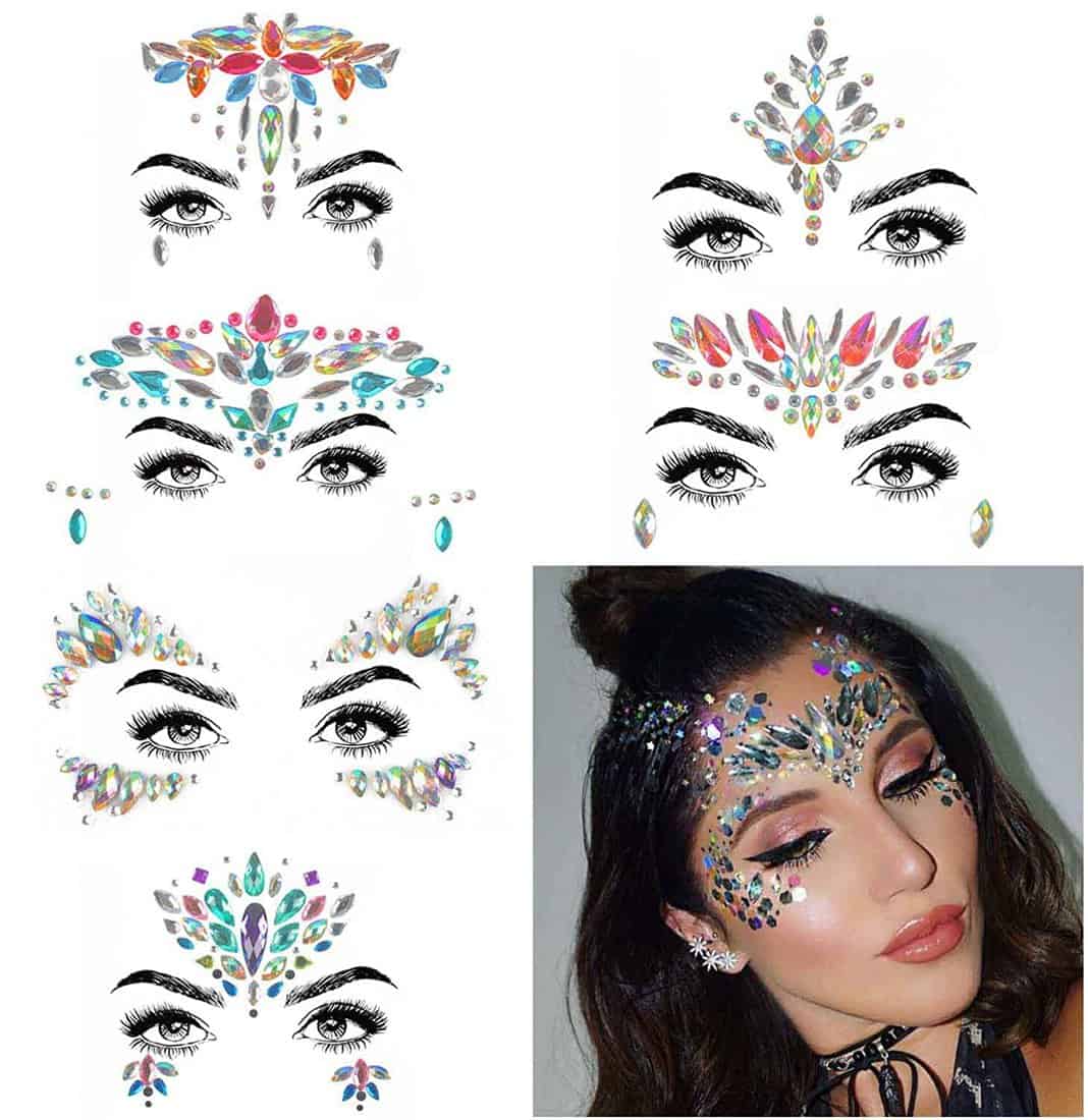 Face Gems, 10 Sets Mermaid Face Jewels Festival Face Gems Rhinestones Rave Eyes