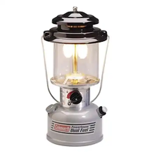 Coleman Powerhouse Dual Fuel Lantern Shines up to 800 Lumens, 2-Mantle Lantern Uses Coleman Liquid Fuel or Gasoline with Adjustable Brightness, Carry Handle, Mantles, & Funnel Included