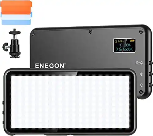 ENEGON 4000mAh Rechargeable Mountable Bicolor LED Video Light with Mini Panel for Professional DSLR Cameras