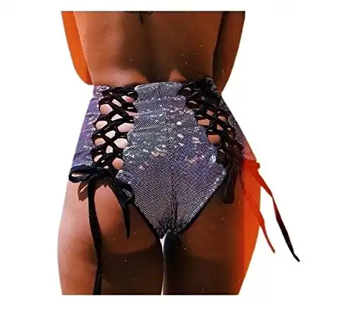 Women 2pcs Rave Outfit Holographic Hologram Metallic Bandage Crop