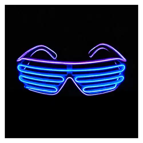 PINFOX Shutter EL Wire Neon Rave Glasses Flashing LED Sunglasses Light Up Costumes For 80s, EDM, Party RB03 (Purple - Blue)