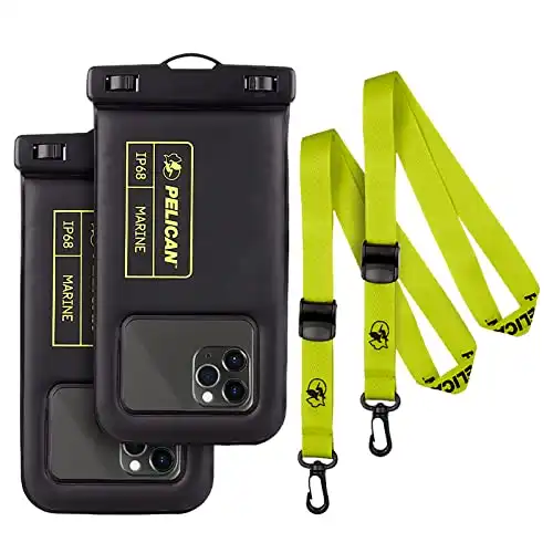 Pelican 2 Pack Marine - IP68 Waterproof Phone Pouch/Case(Regular Size)-Floating Waterproof Phone Case For iPhone 14 Pro Max/ 13 Pro Max/ 12 Pro Max/ 11/ S23 - Detachable Lanyard-Black/Yellow