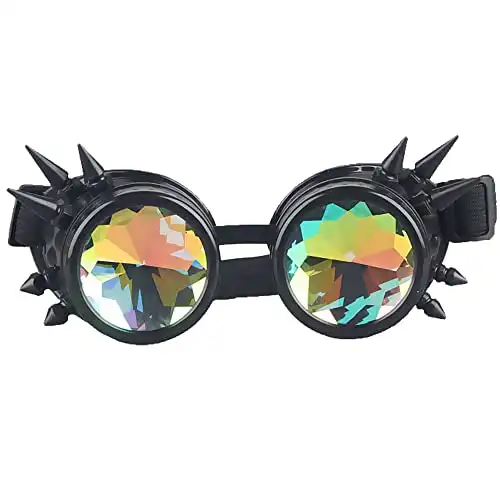 Lelinta Kaleidoscope Rave Glasses Rainbow Crystal Lenses Steampunk Goggles Rave Goggles Halloween Festival Goggles