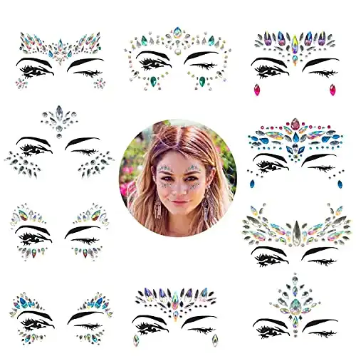 Face Jewels, 6 Sets Face Gems Stickers, Mermaid Festival Face