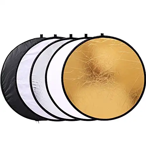 Reflector Panel 12inch / 30cm 5-in-1 Collapsible Multi-Disc Light Reflector with Bag - Translucent, Gold, Silver, Black and White