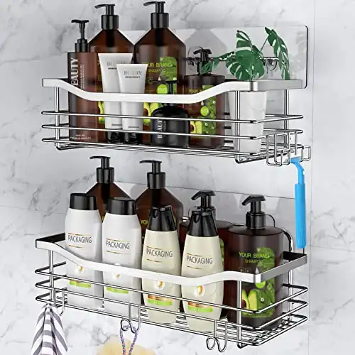 Corner Shower Caddy, 4-Pack Adhesive Shower Caddy with Soap Holder and 12  Hooks, Rustproof Stainless Steel Bathroom Shower Organizer, No Drilling  Wall Mounted Shower Rack for Bathroom, Black 