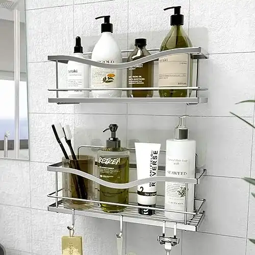 OMAIRA Shower Caddy Silver, 2-Pack Adhesive Shower Organizer, No Drilling  Rustproof Stainless Steel Shower Shelves for Inside Shower & Bathroom